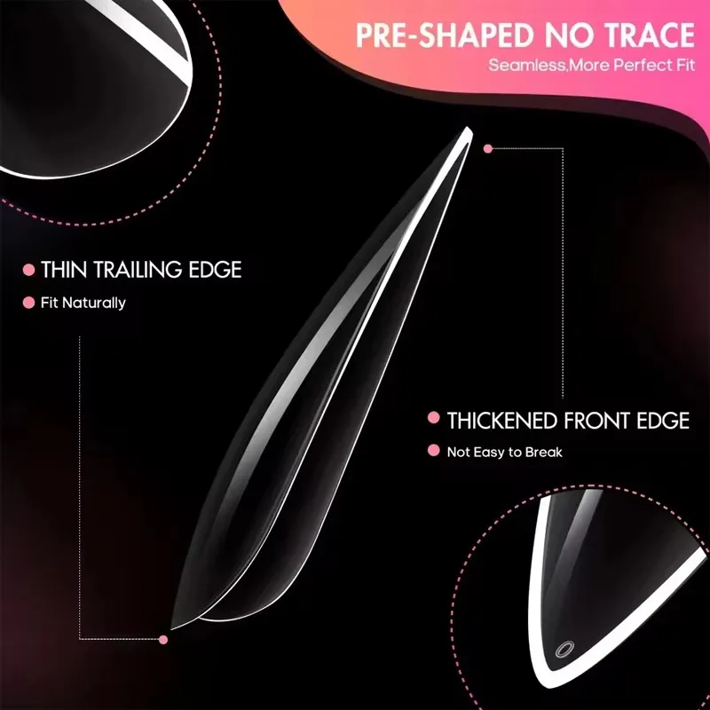 240 Pieces of Long Soft Gel Nail Tips, Clear Full Coverage Almond Press-On Nails, Acrylic Almond-Shaped Nail Tips for Nail Salon Extension