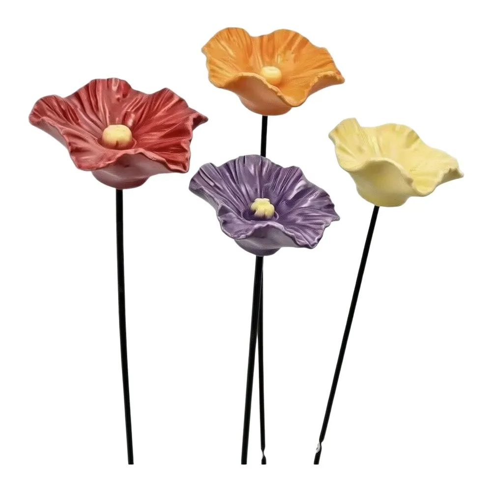 For Butterfly Gardens Red Flower Bird Bath Stake Flower Garden Decoration Vibrant Color Set Shallow Bowl Design