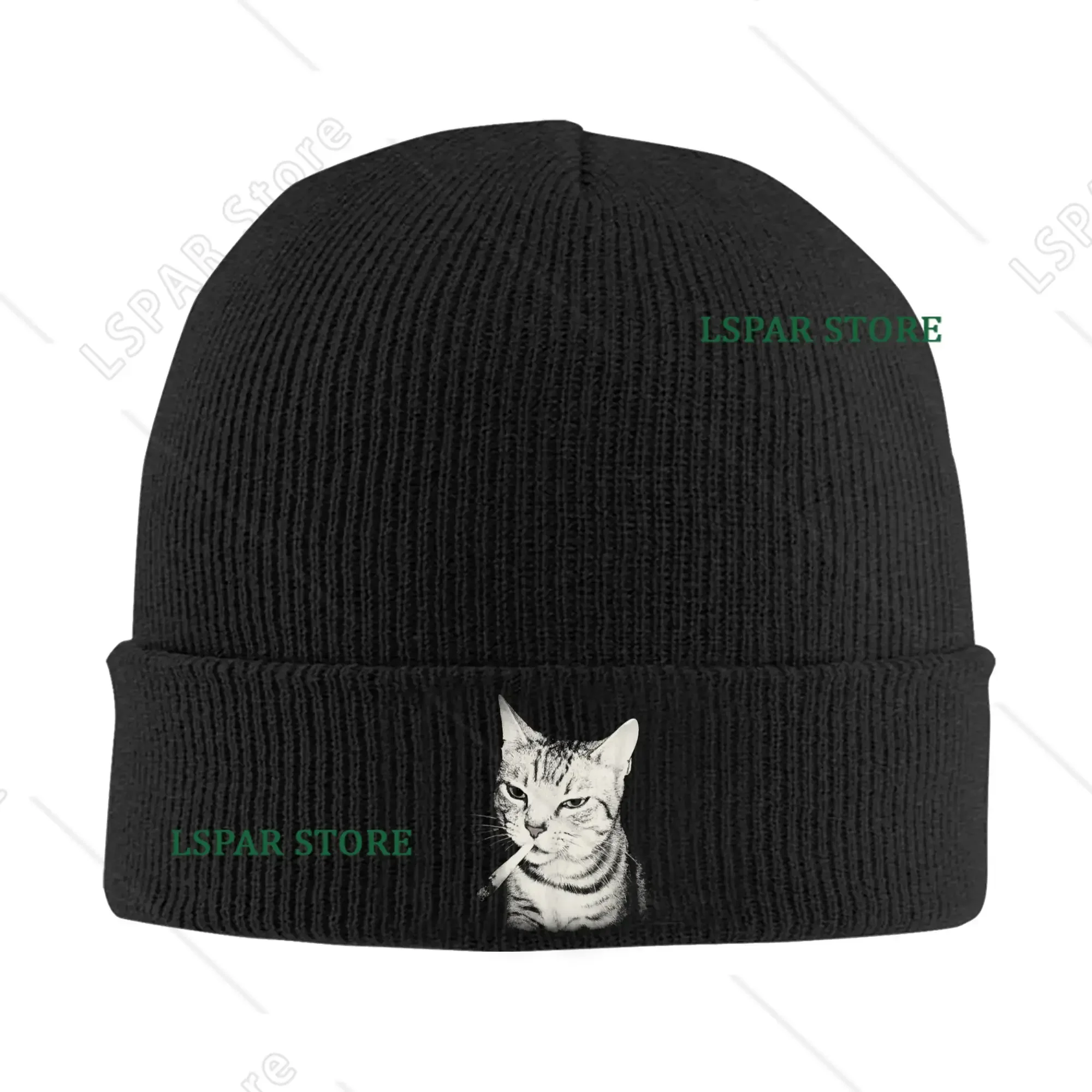 Smoking Cat Cigarette Kitten Funny Meme Stupid Brainrot Bonnet Hats  Beanie Hats Winter Knit Hat Men Women Kpop Warm Soft Cap