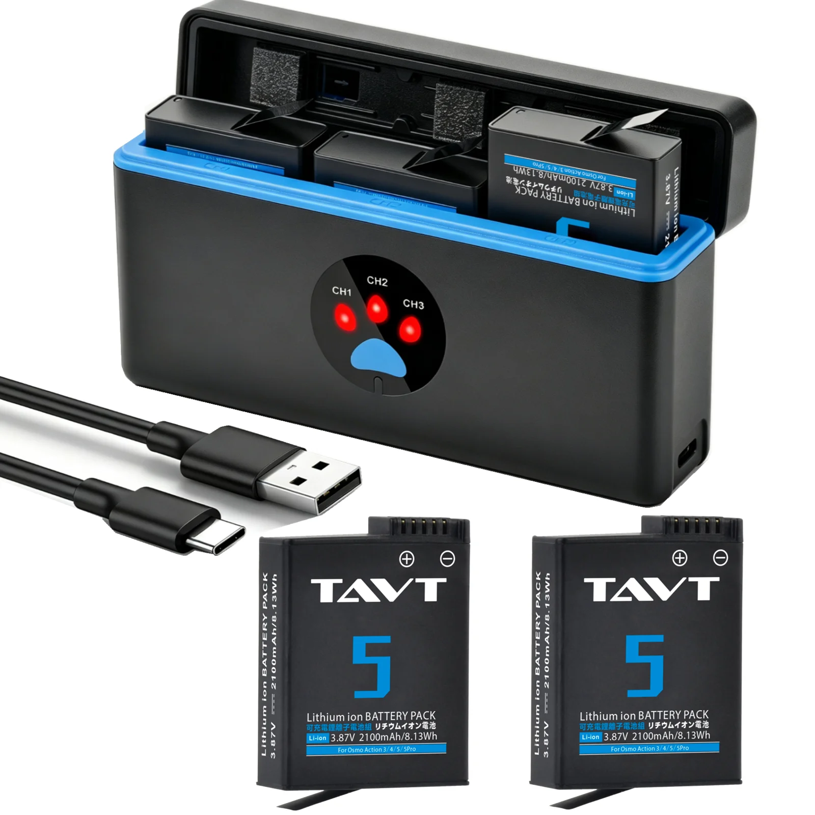 TAVT Battery for DJI Osmo Action 5 Pro Camera Batteries 3 Slots Fast Charger for Osmo Action 3 4 5 Pro Osmo 360 Accessories