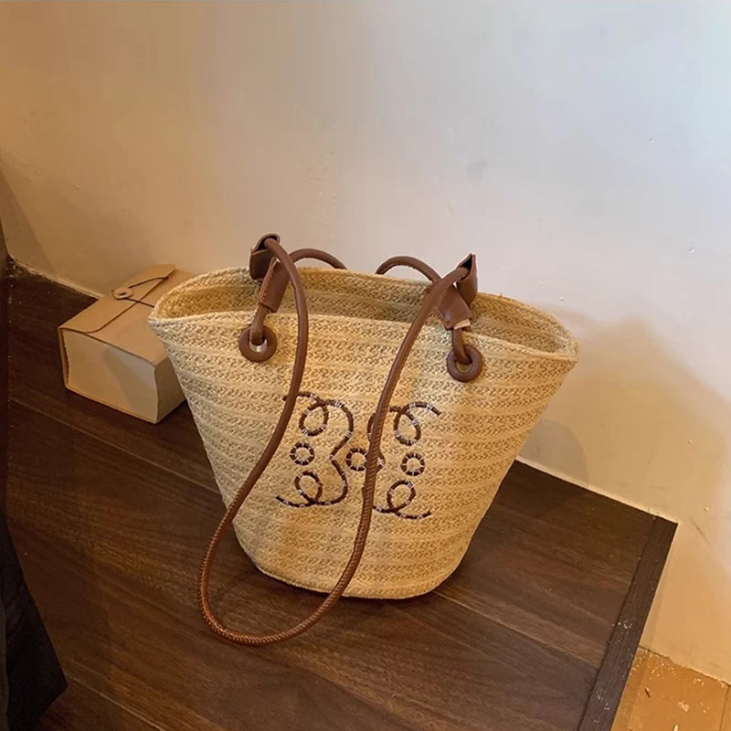 Summer Straw Bags for Women Hollow Raffia Crochet Beach Bags Rattan Woven Shoulder Bag Fashion Weaving Ladies Tote Handbags 2024