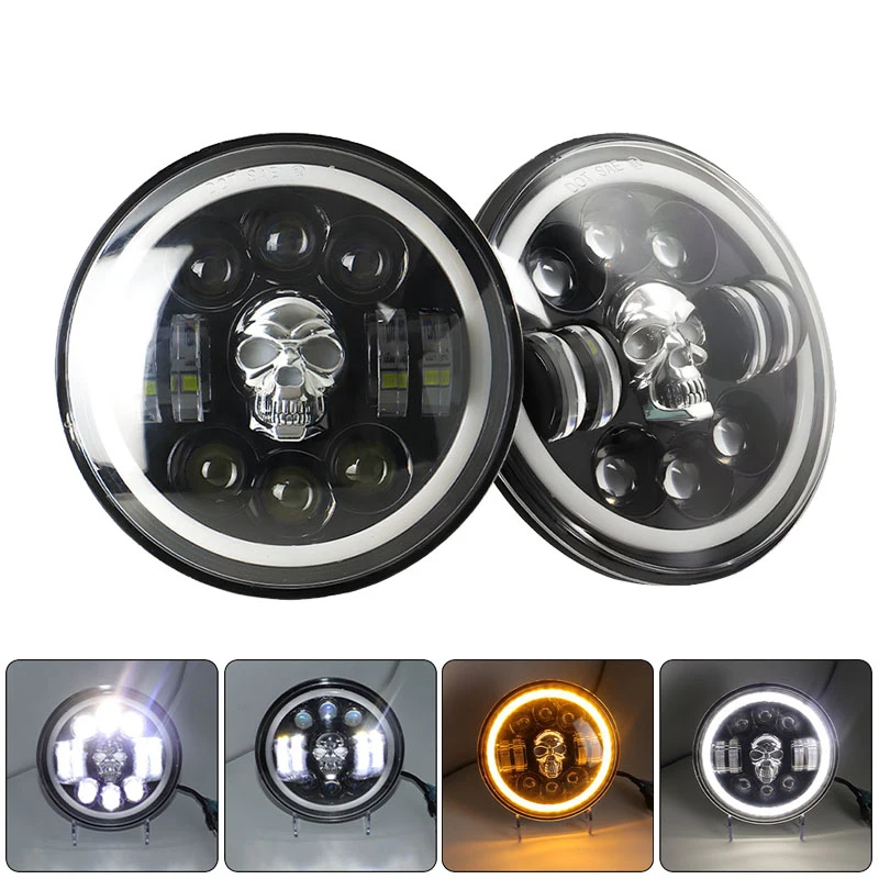 Faro redondo H4 de 7 pulgadas para coche, luz de señal, faro Led H4 de 7 pulgadas, faro colorido con calavera DRL, Ojos de Ángel para Jeep Wrangle Suzuki