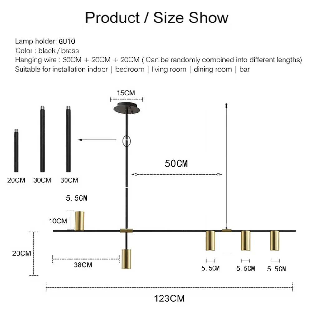 Nordycki nowoczesne lampy wiszące wisząca lampa sufitowa prosty minimalistyczny długi żyrandol z czarnego złota GU10