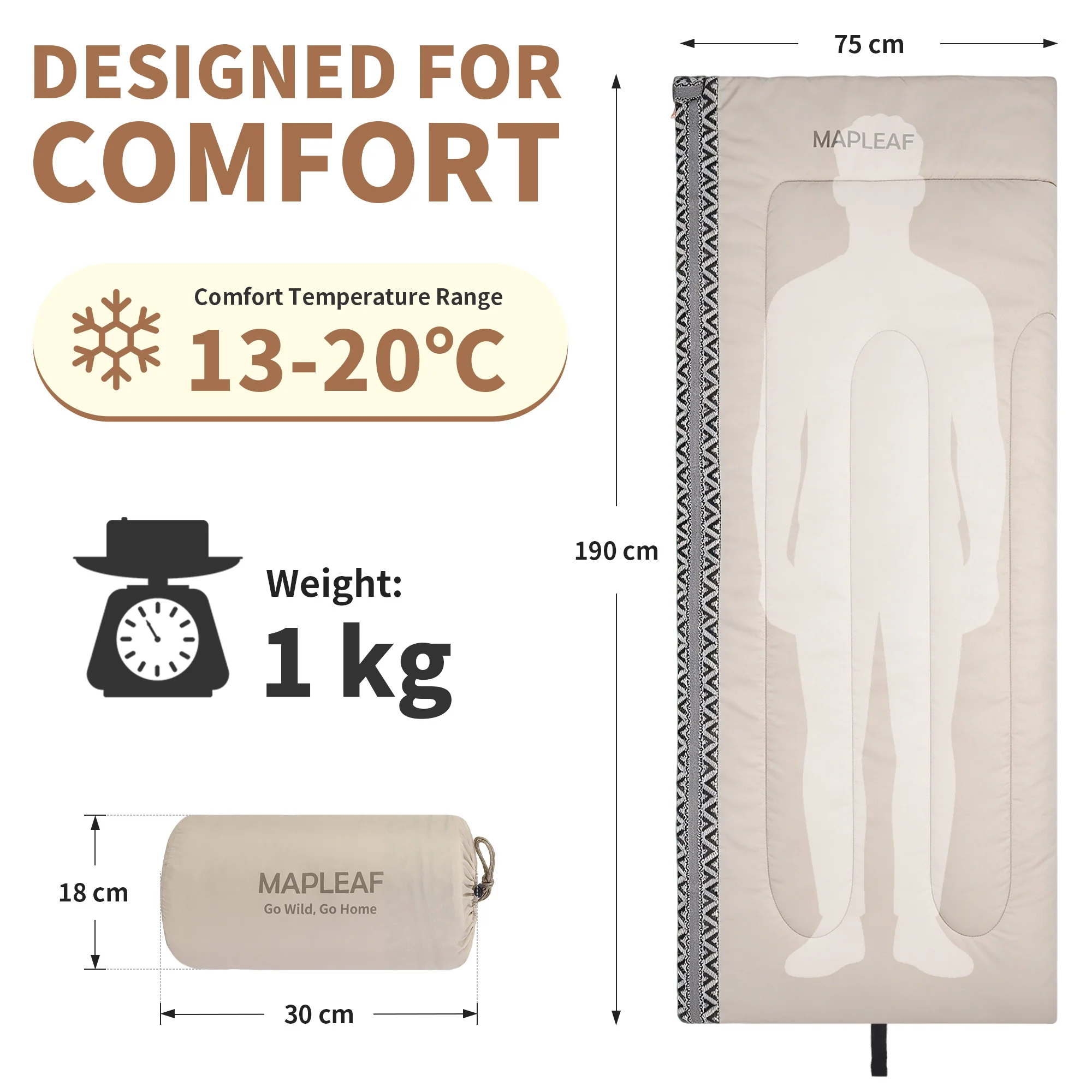 MAPLEAF Deckenschlafsack 3 Jahreszeiten rechteckig weich atmungsaktiv hautfreundlich warm gemütlich kompakt maschinenwaschbar Packsack Erwachsene Frauen Männer Camping Wandern Outdoor Frühjahr Herbst Festival – Detail 7