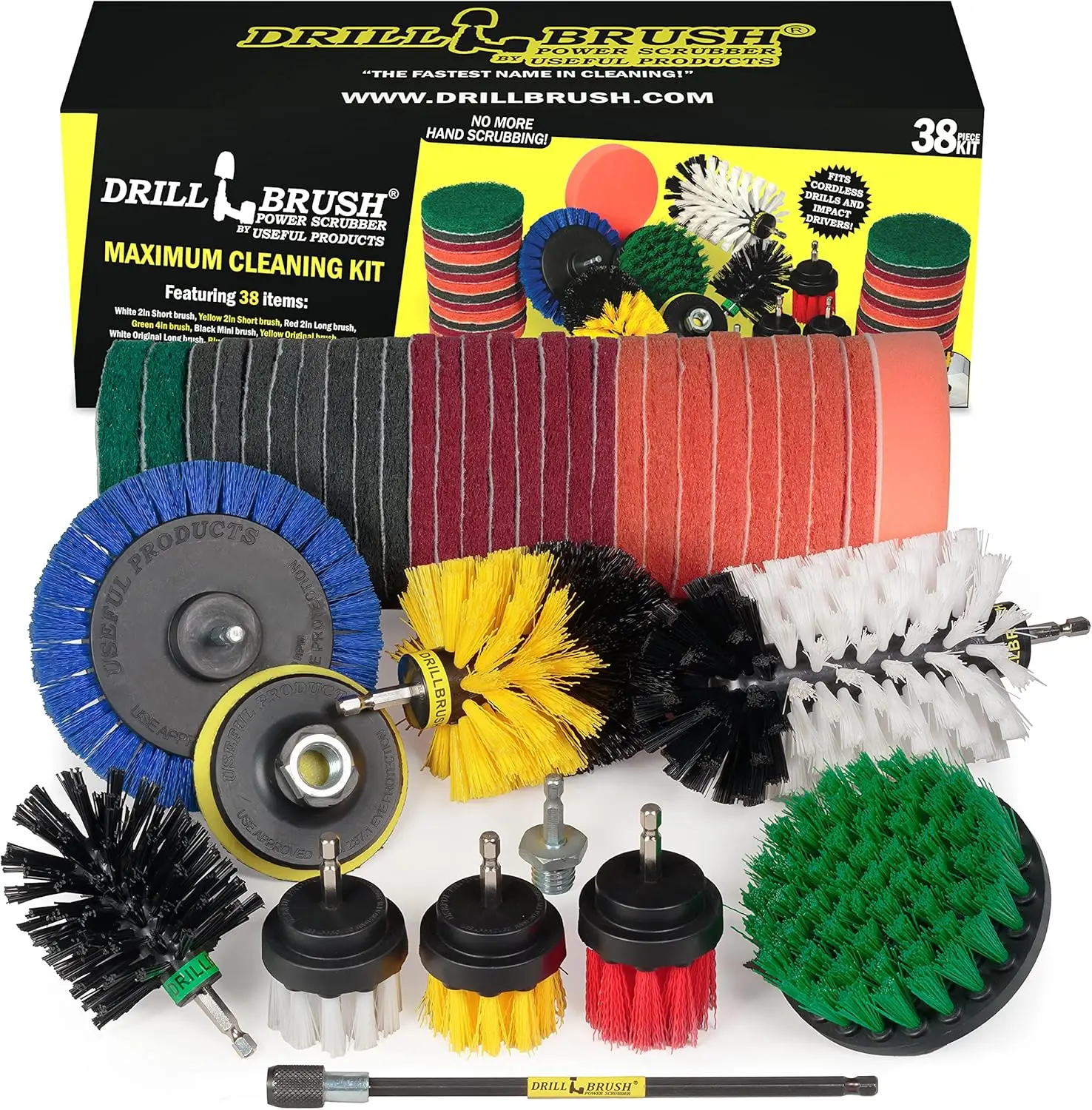 

38-Piece Drill Brush Cleaning Kit for Car, Bathroom & Home - Power Tool Attachments with Multiple Brushes