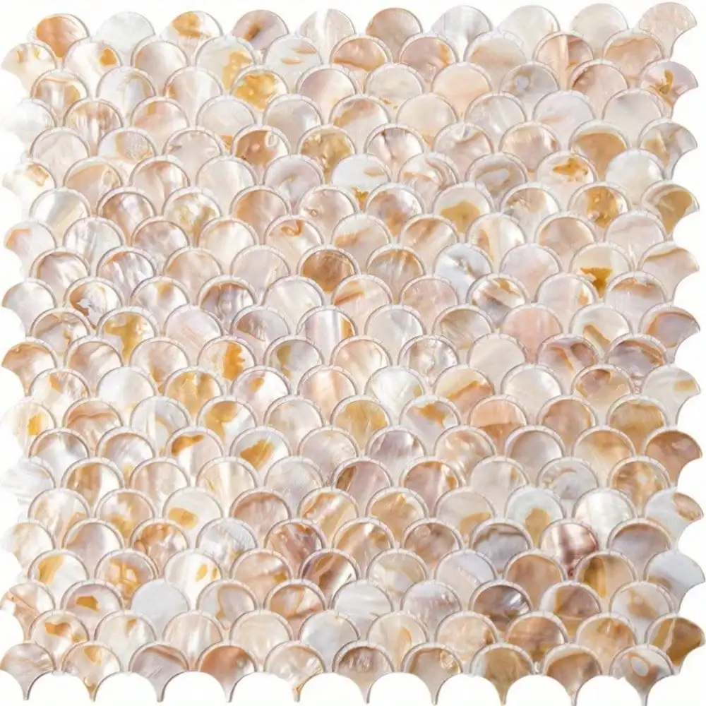 1 Piece, 31.2*31 Cm/ 12.3*12.2 Inches, Fish Scale Fan Shape, Shell Mosaic Wall Tiles, Kitchen Bathroom  Entrance Wall Stickers