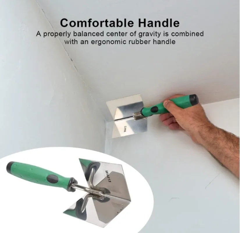 Corner Tool，Stainless Steel Drywall Trowel with Internal and External Angle and Soft Grip Handle，Home and Garden Supplies