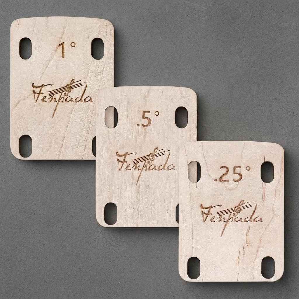 3 Pack Wooden Guitar Neck Shims, Bolt-On Neck Angle Adjustment, 0.25 0.5 1 Degree, Setup Accessory for ST TL Style Guitars