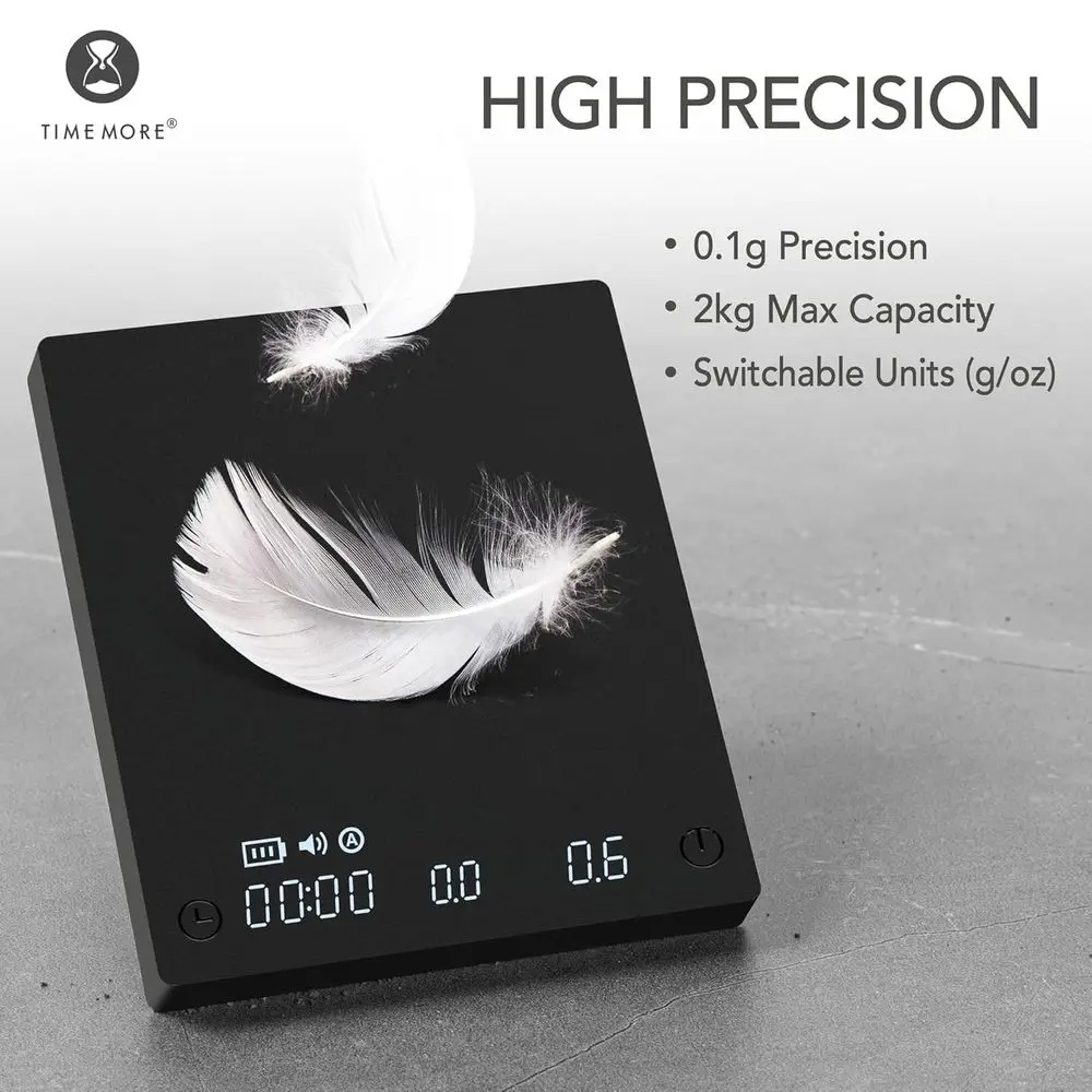 ميزان قهوة رقمي مدمج مع مؤقت، خفيف الوزن وأنيق، 3 أوضاع للتخمير الدقيق
