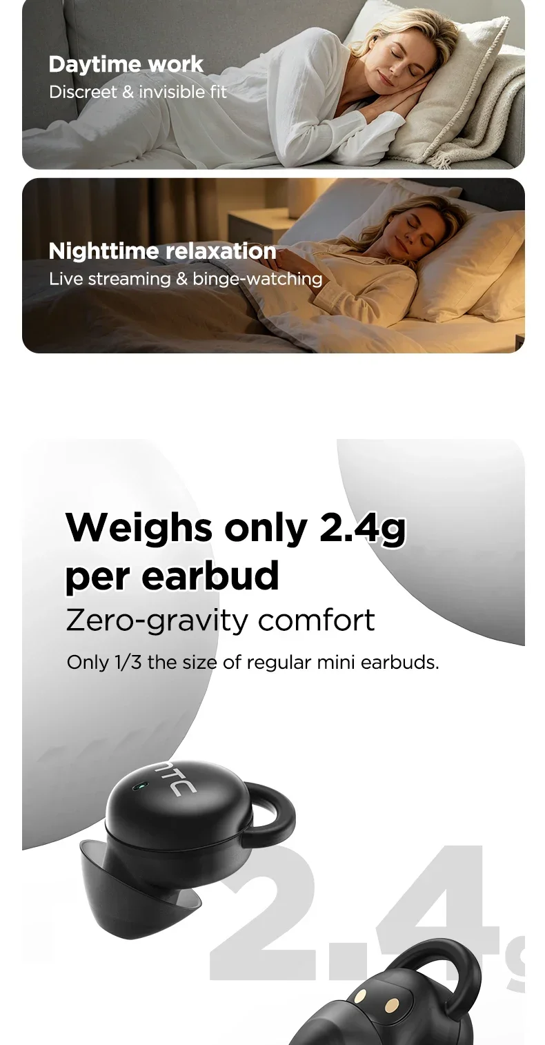 HTC NE91 Ohrhörer Schlafgeräuschunterdrückende Ohrstöpsel Kopfhörer Dual-ANC-Headsets Sicheres Tragegefühl Bluetooth HiFi-Audio für Musik – Detail 7