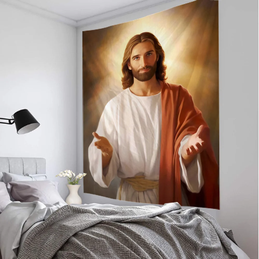 Jesus art tapestry, Christ wall hanging wallpaper, fun memory tapestry, bedroom aesthetic decoration, tapestry, home decoration