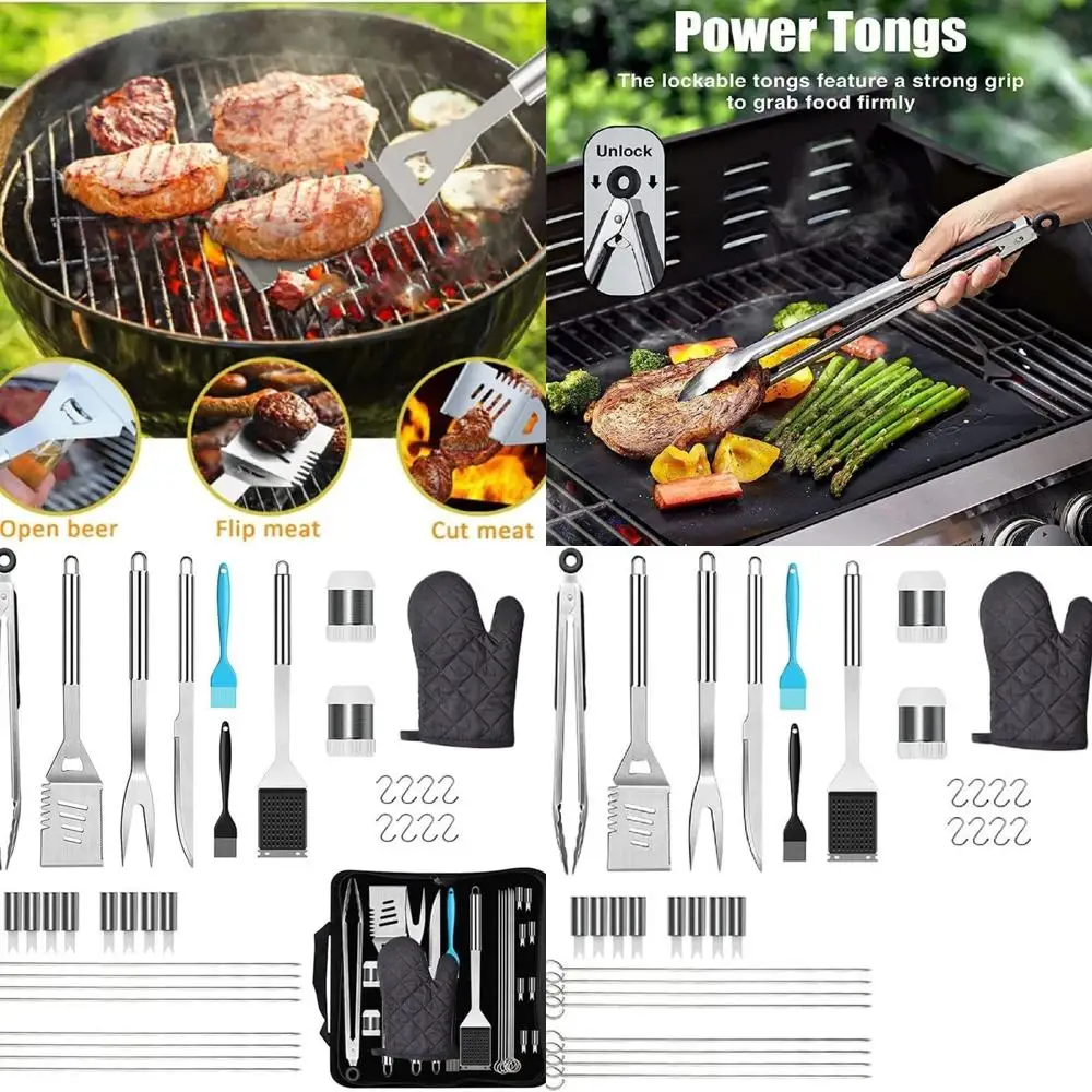 

Набор инструментов для гриля и барбекю из 35 предметов: стальная вилка, щипцы и лопатка из нержавеющей стали, инструменты для барбекю