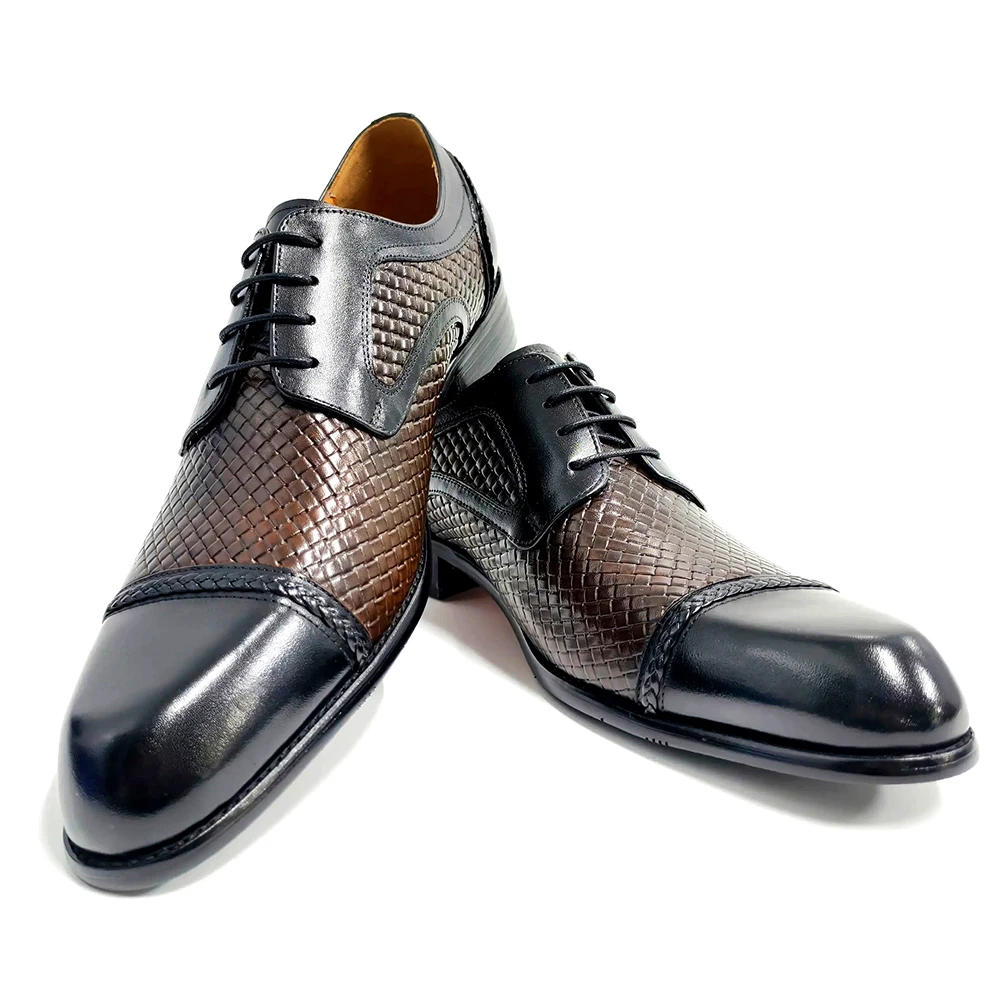 

Handmade Derby Leather Shoe For Men Cowhide Business Oxfords Fashion Formal Wedding Party Lace-up Pointed Dress Comfortable Shoe