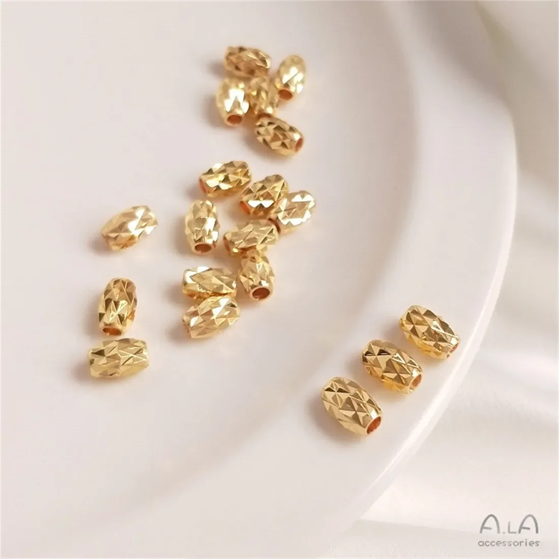 14K Gold-Color Pineapple Beads, Oblong Oval Tube Beads, Faceted Glitter Beads, DIY Bracelets, Necklaces Accessories, Loose Bead