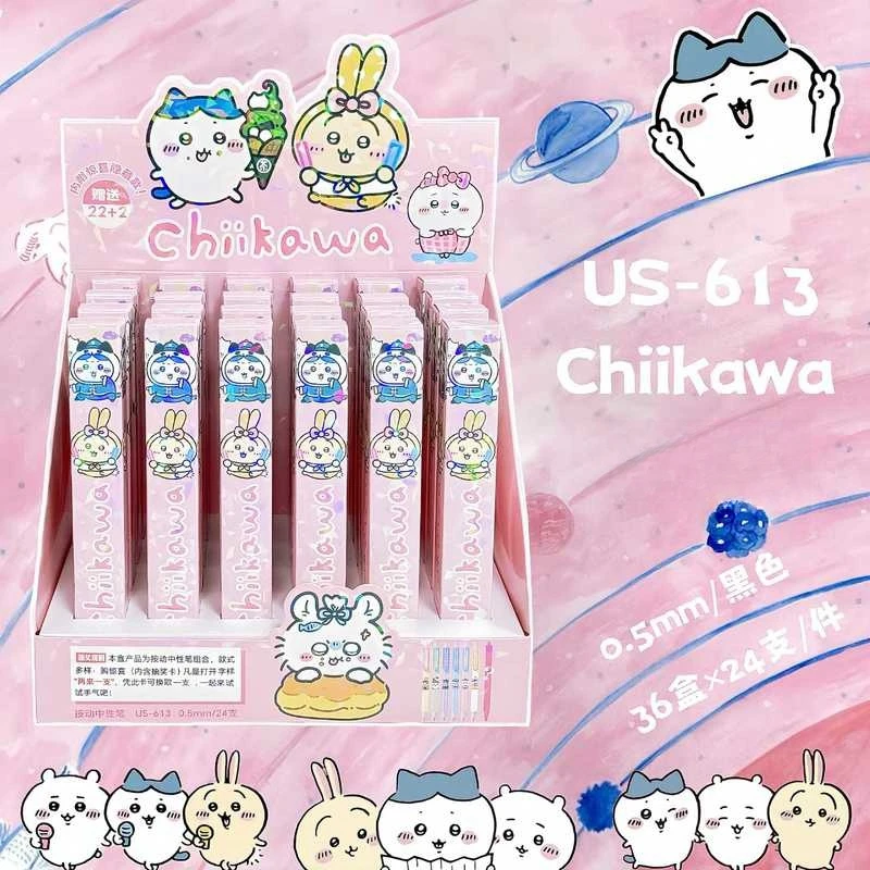 Miniso 24pcs Chiikawa Gel Pen Cute Cartoon 0.5 Black Signature Pen Individually Packaged Student Stationery Wholesale