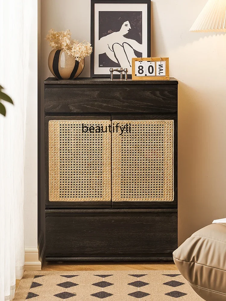

Solid Wood Side Cabinet Oak Rattan Small Household Entryway Cabinet Storage Nordic Sideboard