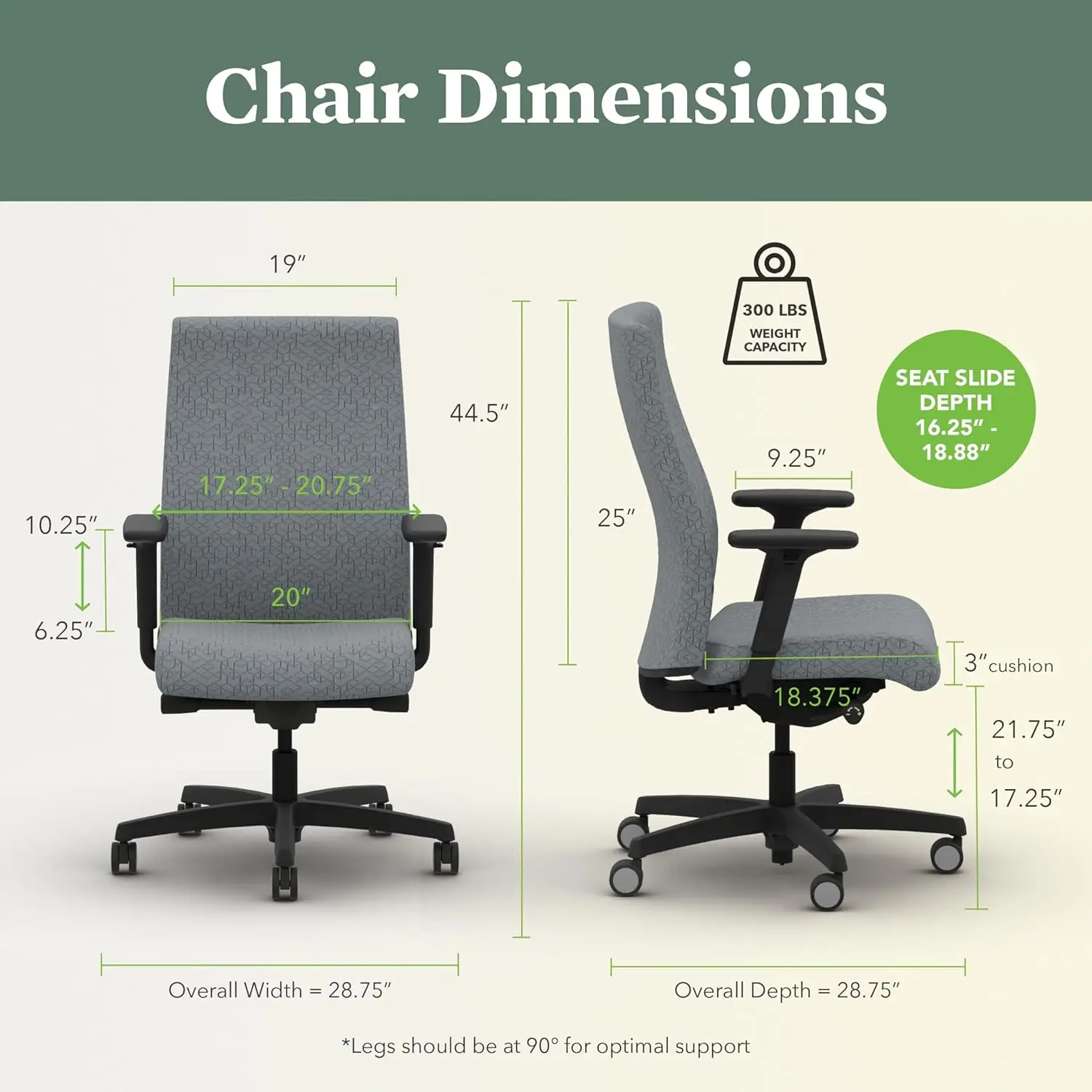 Hon Ignition 2.0 Fabric Office Chair - Upholstered Desk Chair With Wheels And Arms Adjustable Office Chair - Synchro-Tilt