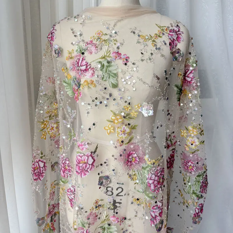 Beautiful embroidery bead tube sequin embroidery mesh lace fabric sewing wedding dress design fabric diy embroidery nail beads