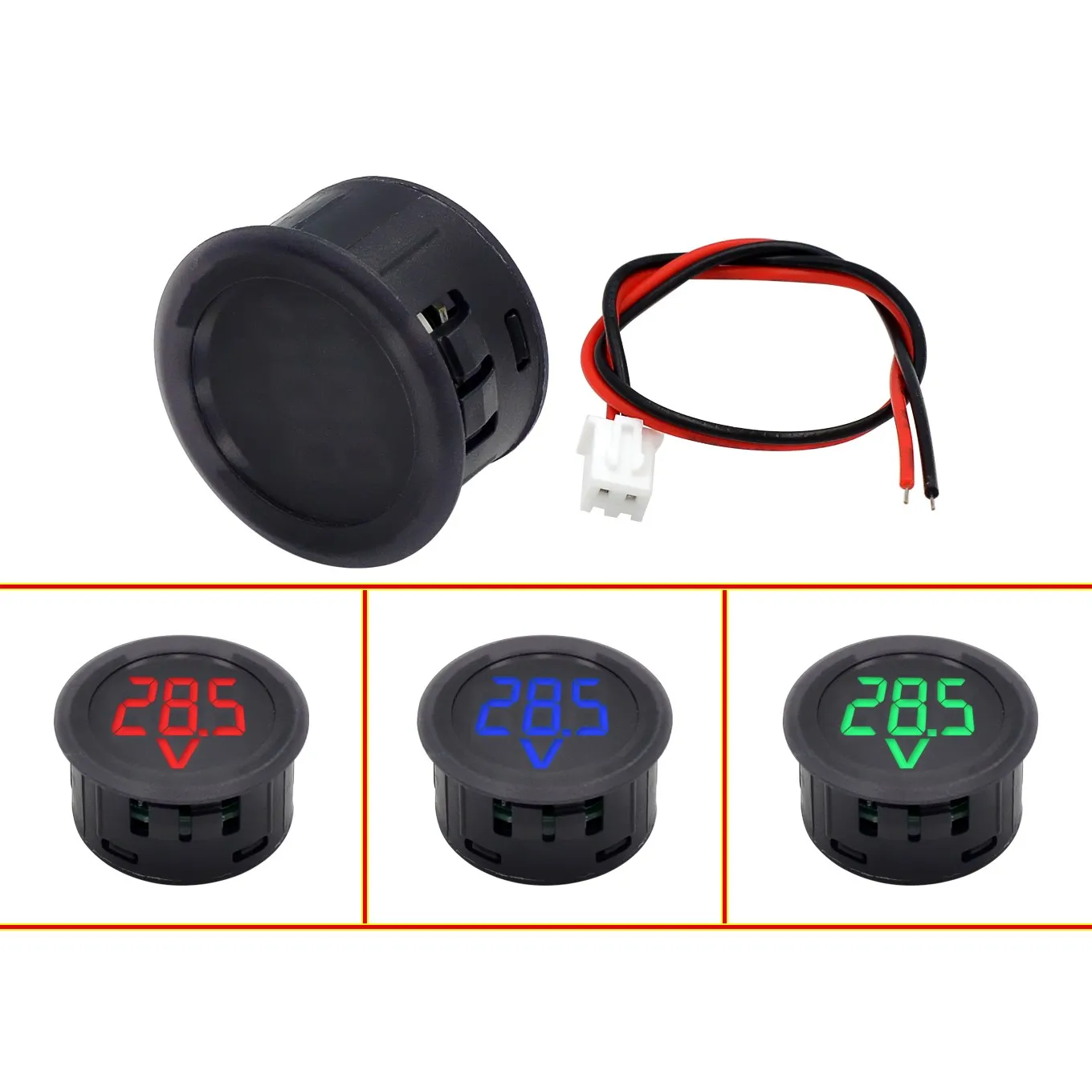 DC5-100V Digital Voltmeter LED Digital Display Circular Voltmeter Car Voltage Current Meter Volt Detector Tester Monitor Panel