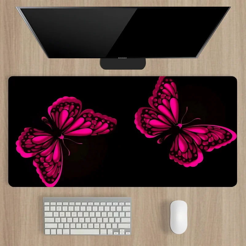 Extra-Large Pink & Black Butterfly Gaming Mouse Pad - Non-Slip Rubber Desk Mat for Keyboard and Office Use, Perfect Gift for Boy