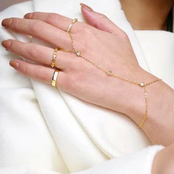 100% 925 sterling silver 3 pcs AAA sparking bling cubic zirconia cz link chain 14+3cm bracelet with ring fashion jewelry