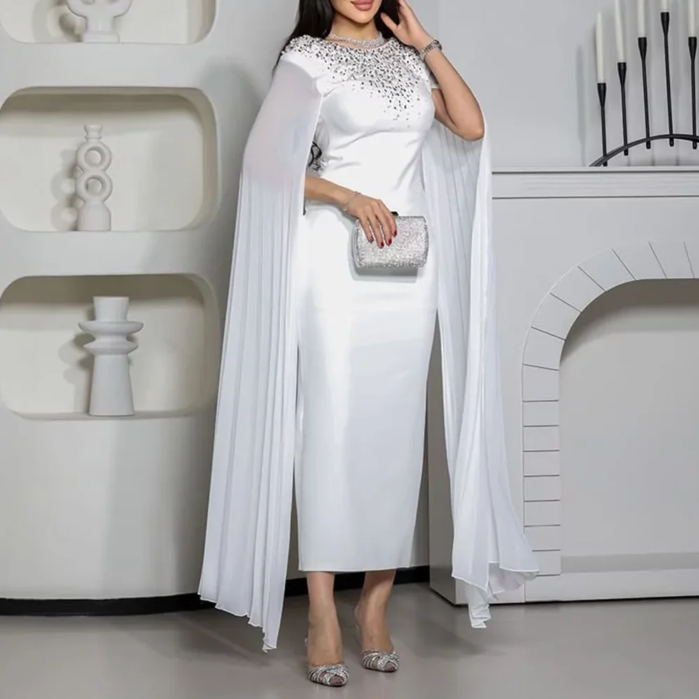 Vestidos de Noche rectos con cuello redondo personalizados, vestido de fiesta hasta el té sin espalda con cuentas y lentejuelas, vestido de fiesta moderno de satén