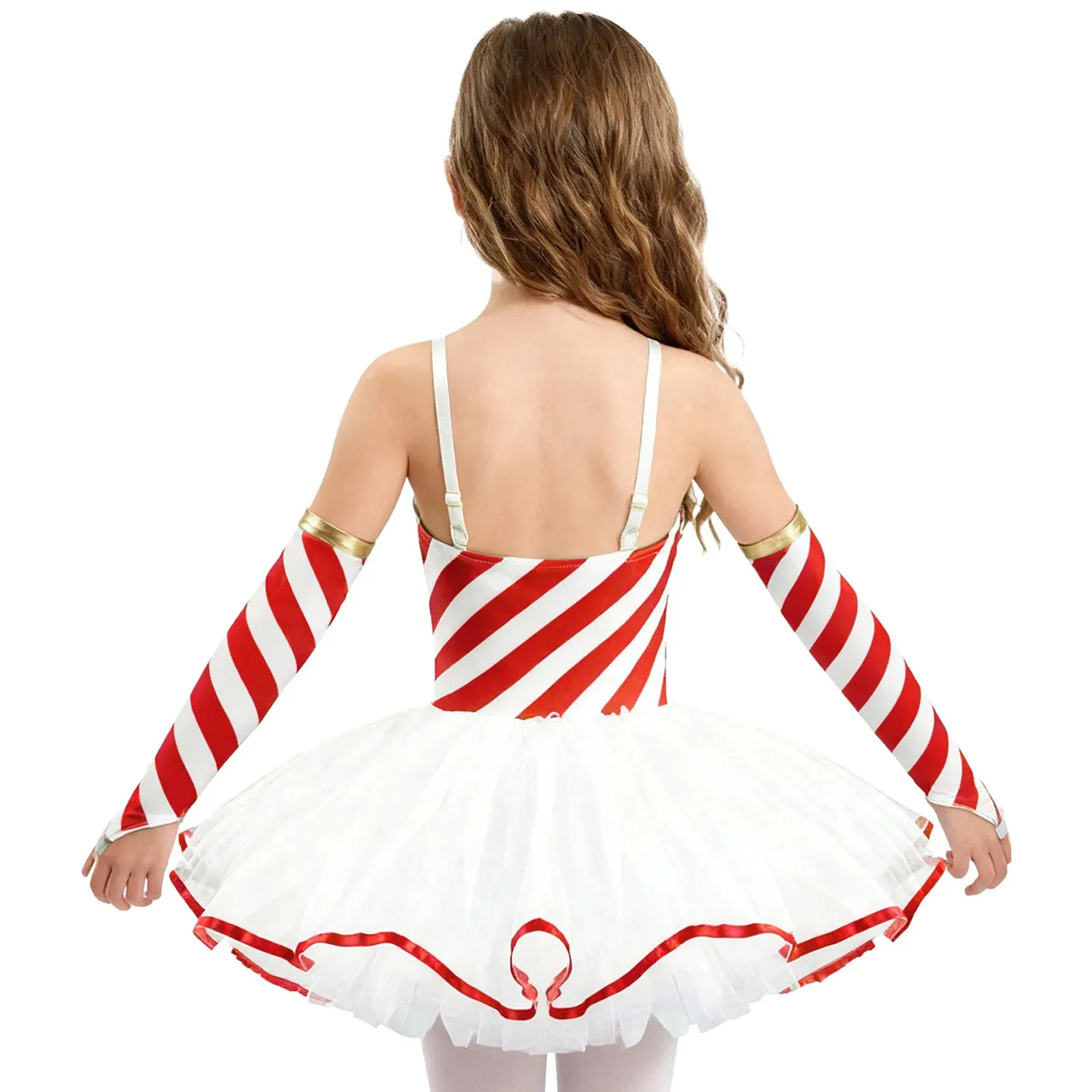 Candy Cane Ballet Tutu Dance Costume Teen Girls Christmas Mrs Santa Claus Dancewear Figure Skating Twirling Leotard Dress Set
