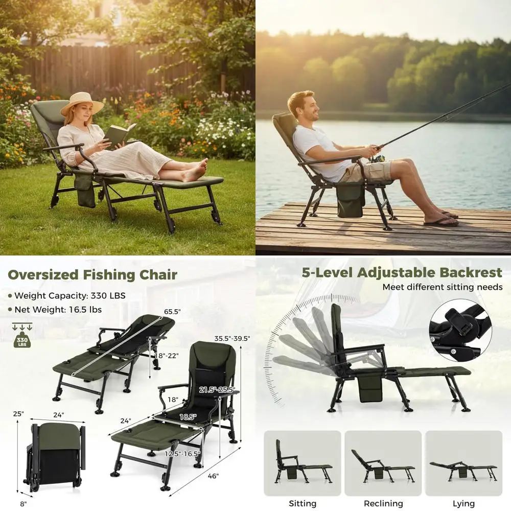

Durable Oversized Foldable Camping Chair with Detachable Footrest, All-Terrain, Adjustable High-Back Recliner for Outdoor Advent