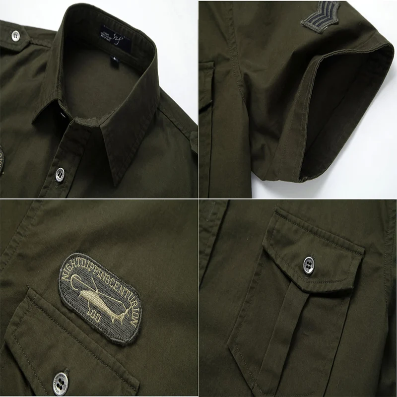 Men Cargo Shirts Summer Military Cotton Short Sleeve Shirts Retro Slim Fit With Pocket Epaulets Half Sleeve Shirts Drop Shipping