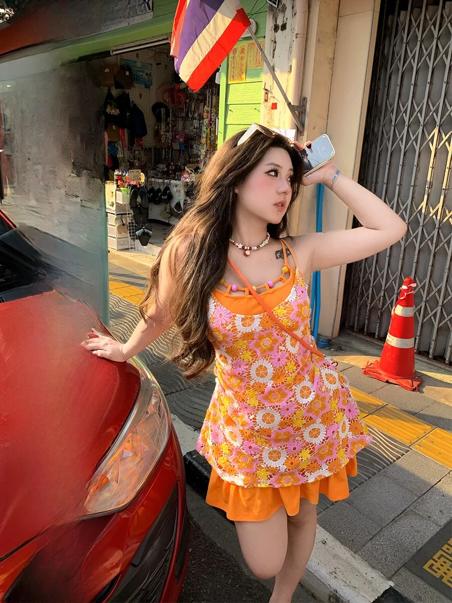 Vestido de Tirantes con Estampado Floral de Margaritas Caladas de Annie, Talla ande para Mujer, Falda Floral Linda, Estilo ...