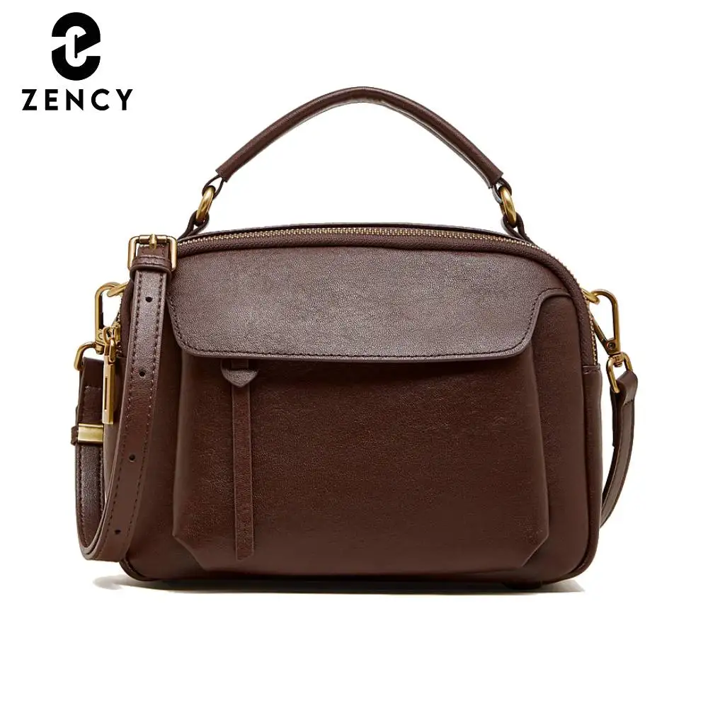 

Женская сумка Zency Retro Boston из натуральной кожи, сумка через плечо, сумка-кроссбоди из кожи первого слоя, вместительная сумка.