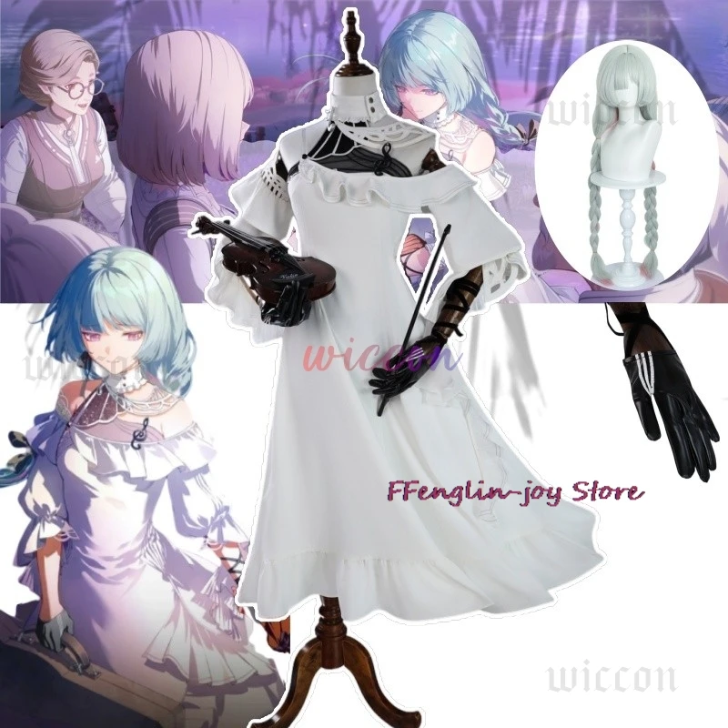 

Wuthering Waves Phrolova Cosplay Costume Violin Girl White Dress Wig Halloween Party Accessories For Women Girl