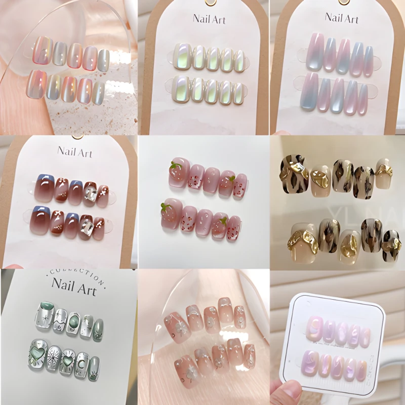 10PCS Handmade nail Premium Electroplated Flash Cat Eye gradual detachable handmade fake nail nail nail patch Ballet nail