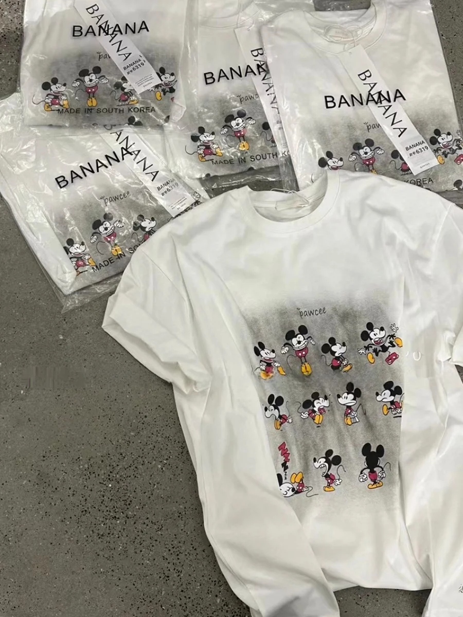 ゆったりとしたオルトスヴェ漫画Tシャツ レディース 韓国風 夏トップス 年齢に優しい 多用途 カジュアル ラウンドネック