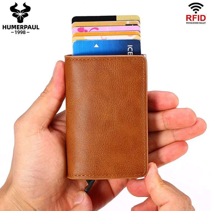 PU leather automatic card cover anti-magnetic anti-theft swipe card box multi-function coin purse aluminum alloy card bag