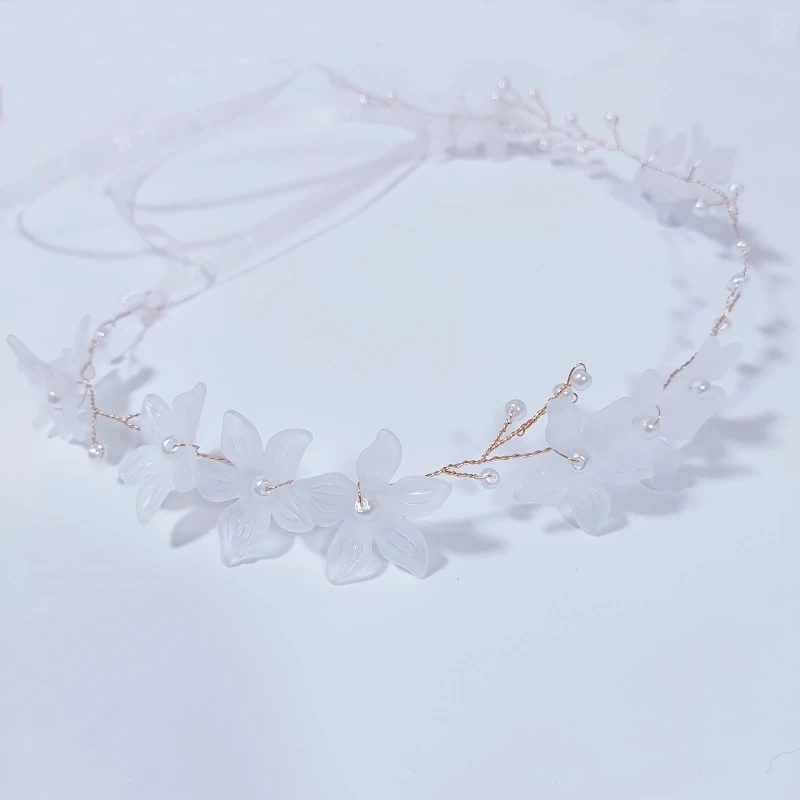 Cute Summer Bohemian Girls Bridal Pearl Hair Headdress Flower Wreath Bride Garland Head Hoop Headbands Hair Jewelry Accessories