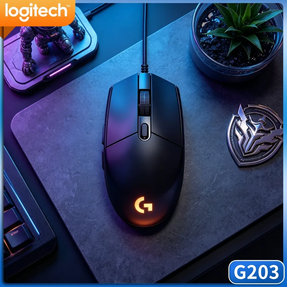 Logitech G203 Wired Gaming Mouse Ergonomic Hand Contour Customizable Rgb Anti‑Slip Base Usb For Laptop Desktop Usage