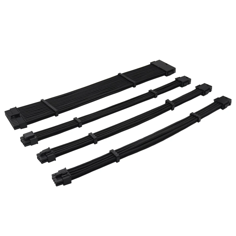 30 cm 18AWG gevlochten PSU-verlengkabelset, 4 stuks, ATX 24-pins, CPU 4+4-pins, PCIE 6+2-pins, GPU-verlengkabel voor pc-gamingkasten.