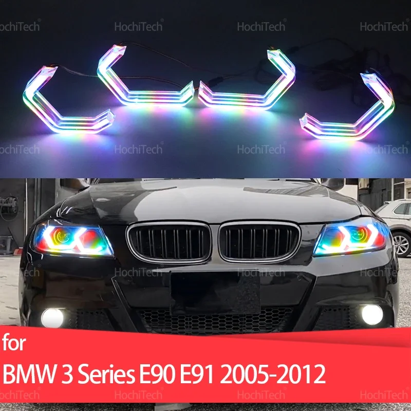 For BMW 3 Series E90 E91 2005-2012 Dynamic Multi-colored App Control Light Rings Turn signal DRL LED Angel Eyes Kit