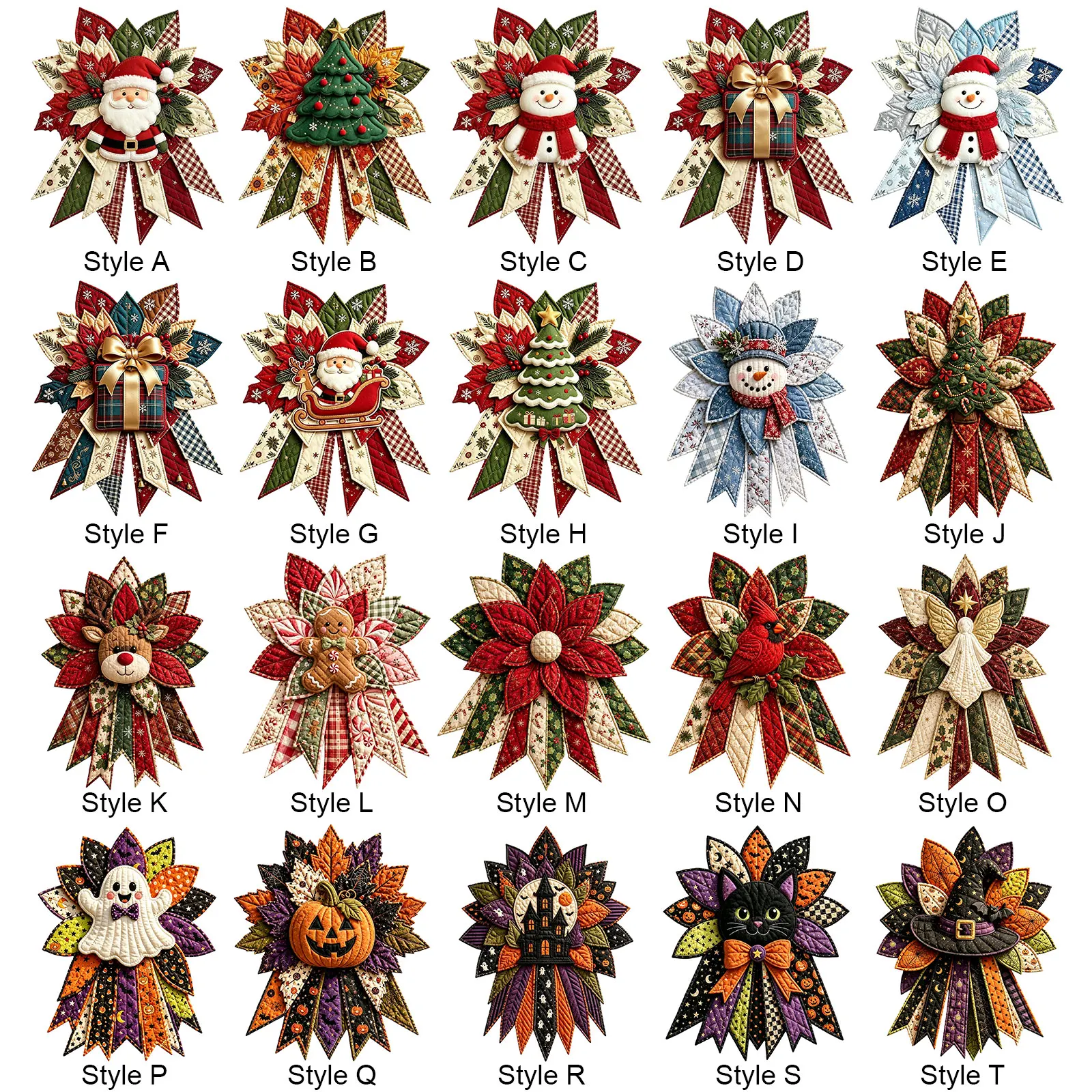 Christmas Bow Door Hanger DIY Sewing Kit Quilted Holiday Decoration Front Door Fabric Needle Thread Hook Rope 15.75inch
