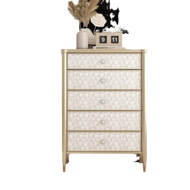 

Cream wind solid wood chest cabinet American light luxury bedroom drawer locker modern living room shell storage cabinet