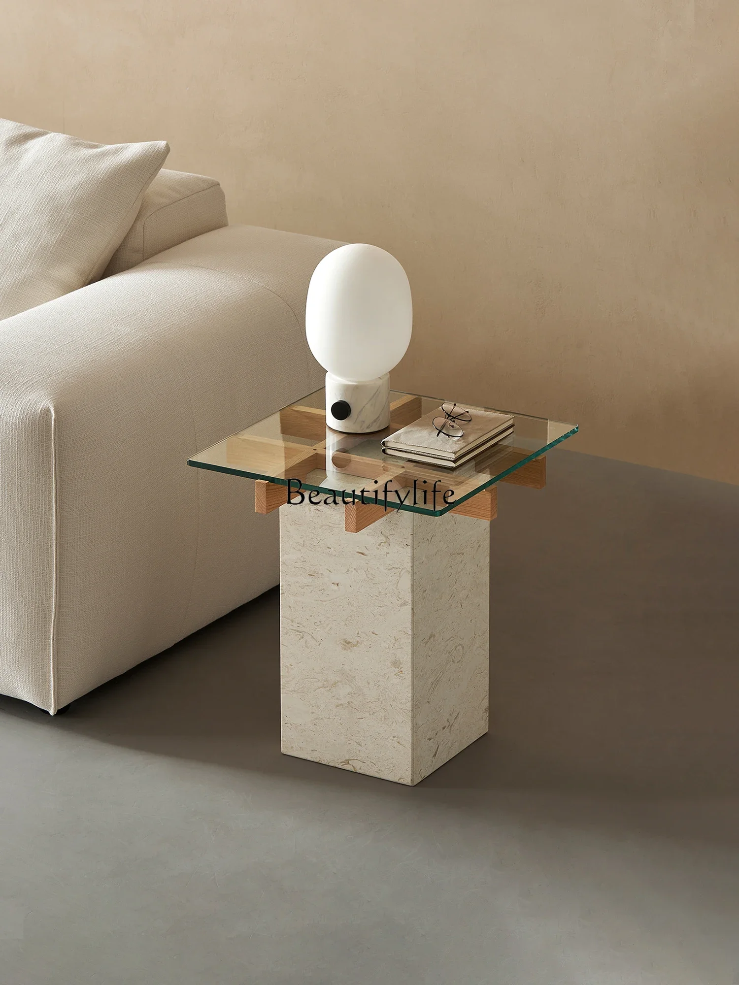 

ls 42Grid glass edge, living room corner, marble log color