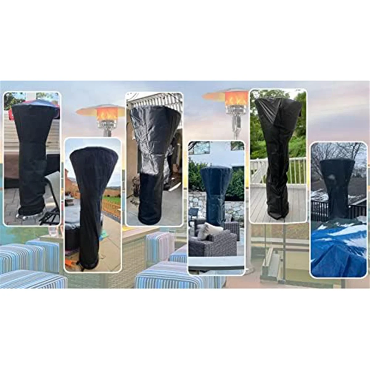 Patio Heater Covers with Zipper and ,Waterproof,Dustproof,Wind-Resistant,UV-Resistant Snow-Resistant 226X91X54CM