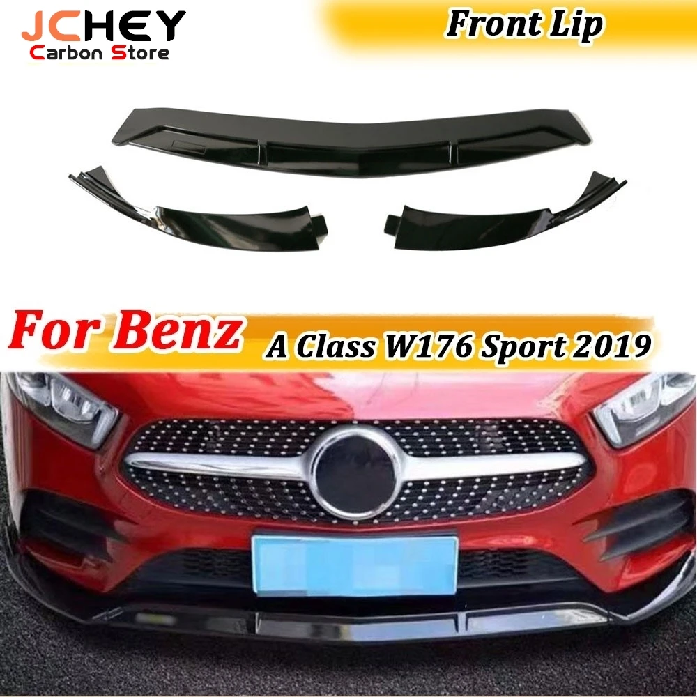

3PCS ABS Carbon Look Front Lip Spoiler Splitters for Mercedes Benz A Class W176 Sport Bumper 2019 Head Bumper Chin Guard