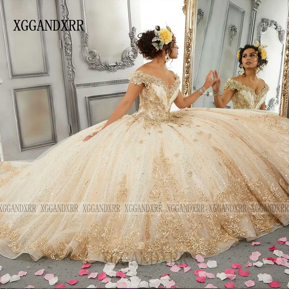 New Champagne Quinceanera Dress 2026 Princess Sweet 16 Dress Gold Applique  Birthday Party Gown Long Puffy Vestidos De 15 Aos - AliExpress 320