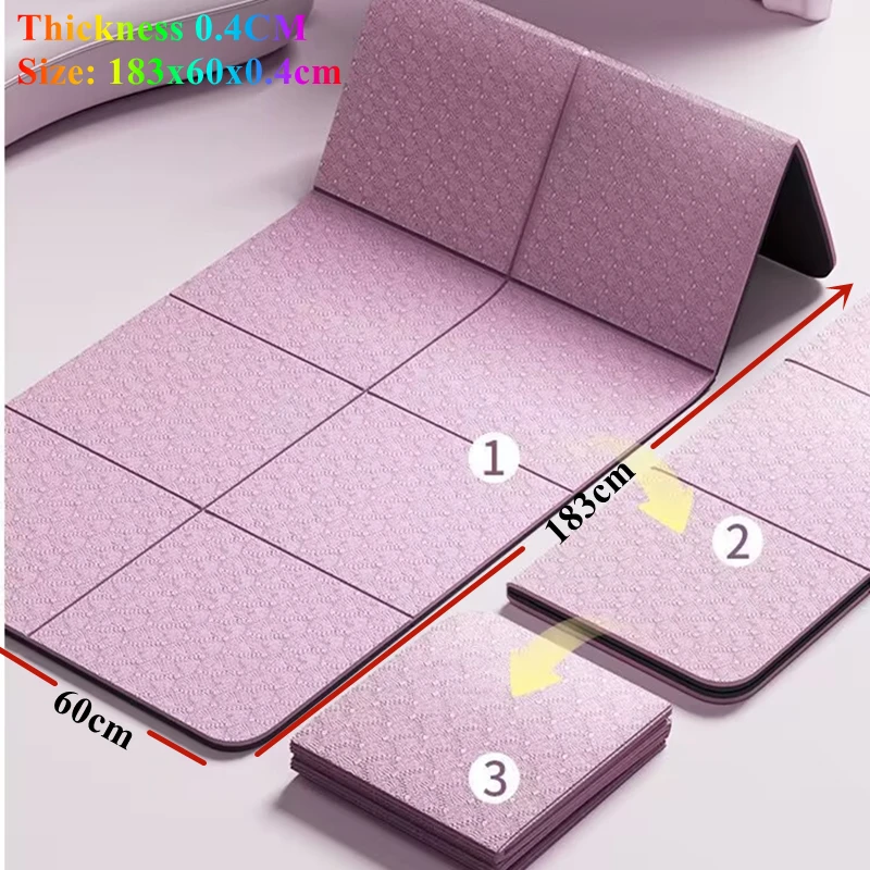 Portable 183x60x0.4cm Training Mat Pilates Floor Mat Solid Color Training Fitness Fold Yoga Mat PVC 4mm Anti-Slip Fitness