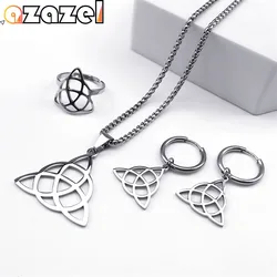 Triquetra Holy Trinity Christian Necklace Women Men Stainless Steel Ring Bracelet Hoop Earrings Jewelry Set conjuntos de joyas