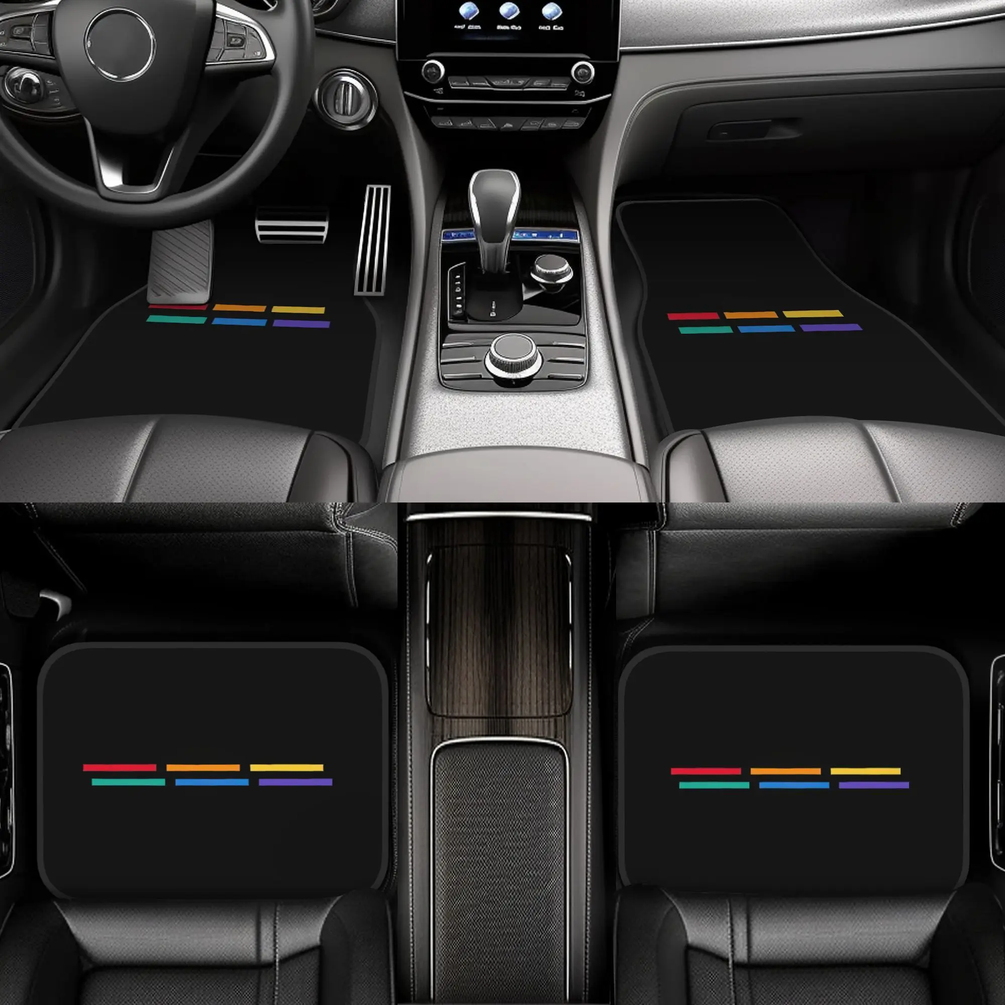 4pcs LGBTQ+ Pride Month Car Floor Mats – Non-Slip Heavy Polyester Fiber, Full Coverage For Front & Rear Seats, Pride Flag Colors