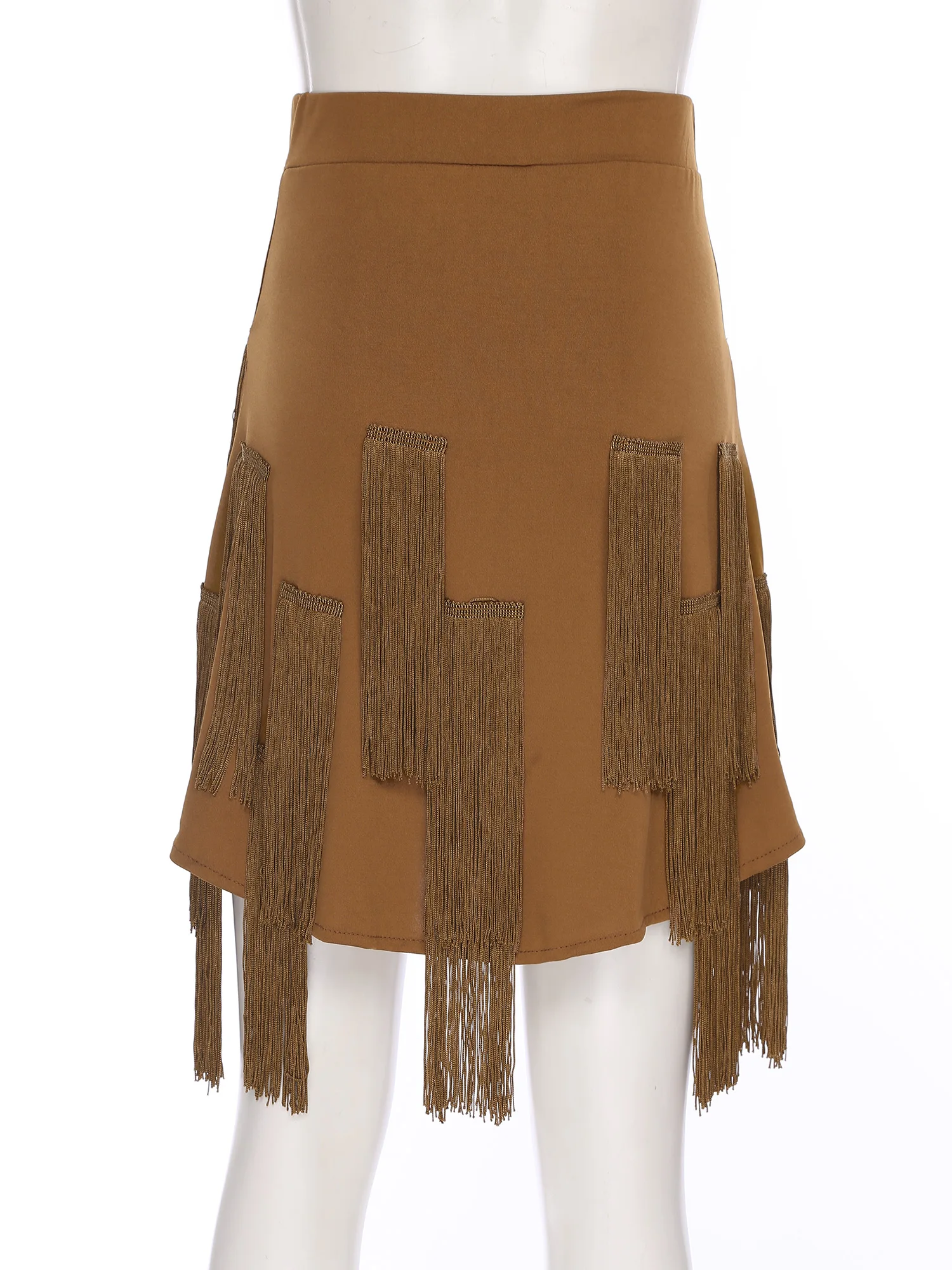 Women Latin Tango Dance Skirt Irregular Hem with Tassel Fringe Skirts with Built-in Shorts for Ballroom Samba Rumba Belly Dance