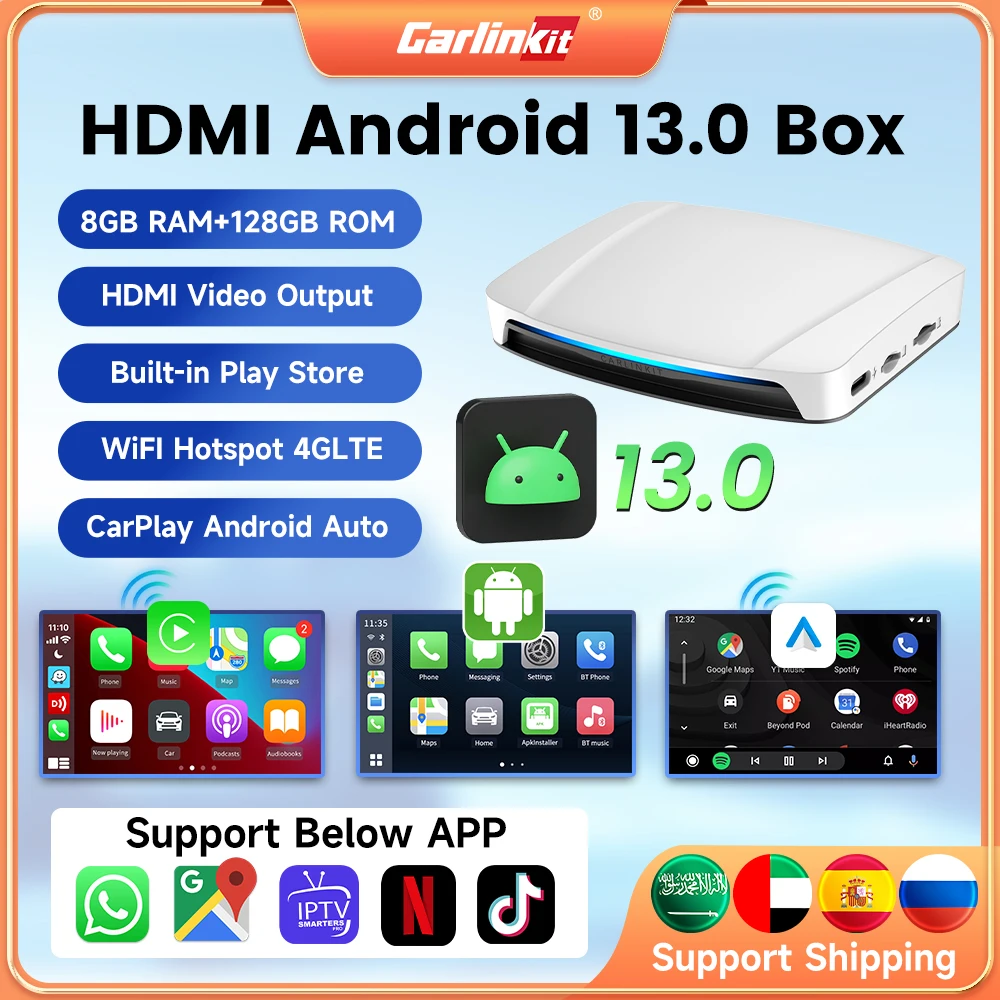 CarlinKit CarPlay Ai Box HDMI Android 13 Wireless Android Auto CarPlay TV Box SM6225 660 8-Core HD Video Output